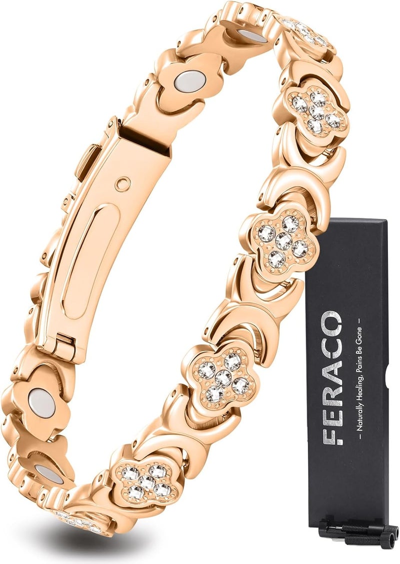 Feraco Pure Copper Bracelets for Women, Ultra Strength Magnetic Therapy Bracelet for Pain Relief with Neodymium Magnets & Sparkling Cubic Zirconia, Adjustable, Infinite Clover Jewelry - Image 1